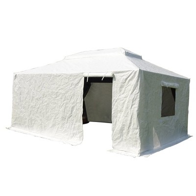 DOMETOUR 12'x14' Universal Gazebo Cover with Sidewalls & Mesh Windows, Waterproof All-Season Enclosure, White