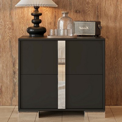 Bella Depot 23.3'' Nightstand with Metal Foot, Mirrored Bedside Table with 2 Drawers for Bedroom, Living Room