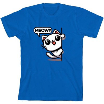 Chibi White Cat Youth Crew Neck Short Sleeve Tee