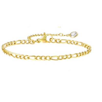 Hollywood Sensation Classic Figaro Chain Bracelet Gold 6 Inches
