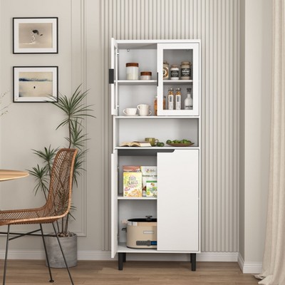 Kumasinova 63" Kitchen Pantry Cabinet with Adjustable Shelves,Tall Storage Cabinet with Doors,Tempered Glass Door Kitchen Cabinet for Living Room