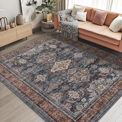 Area Rug for Bedroom Distressed Oriental Office Carpet Low Pile Neutral Soft Nursery Carpet Non Slip Washable Farmhouse Area Rug