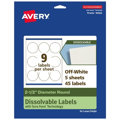 Avery Dissolvable Labels, 2.5" Diameter Round