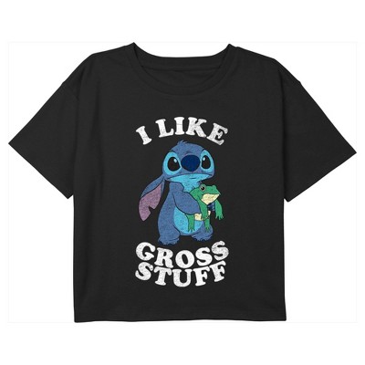 Girl's Lilo & Stitch I Like Gross Stuff Stitch Distressed Crop T-Shirt