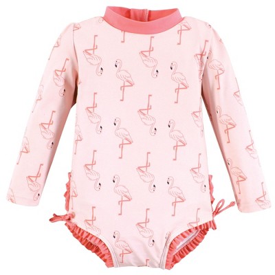Hudson Baby Girls Rashguard Toddler Swimsuit, Pink Flamingo