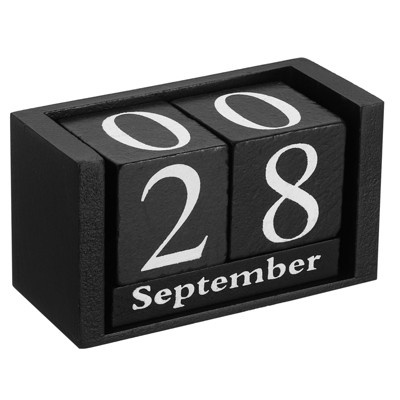 Unique Bargains Vintage Wood Block Reusable Display Desk Calendar 1 Pc