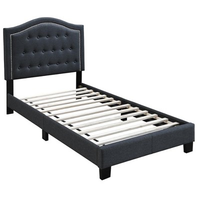 Poundex,Twin Upholstered Bed Frame with Slats in Burlap Fabric