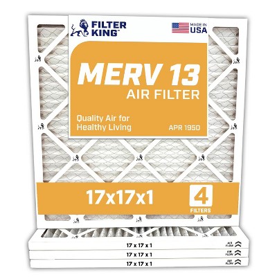 Filter King 17x17x1 Air Filter | 4-PACK | MERV 13 HVAC Pleated A/C Furnace Filters | MADE IN USA | Actual Size: 17 x 17 x .75"