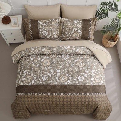BAGOKIE 7 Pieces Bed in a Bag Floral Geometric Patchwork Comforter Bedding Set