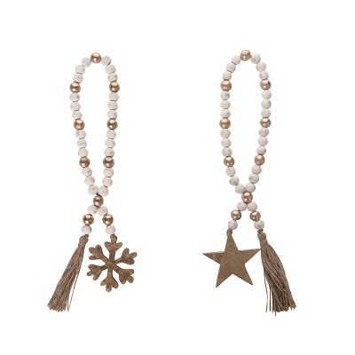 Transpac Wood Star and Snowflake Beaded Garland Set of 2 Christmas Home Decorations for Festive Decor