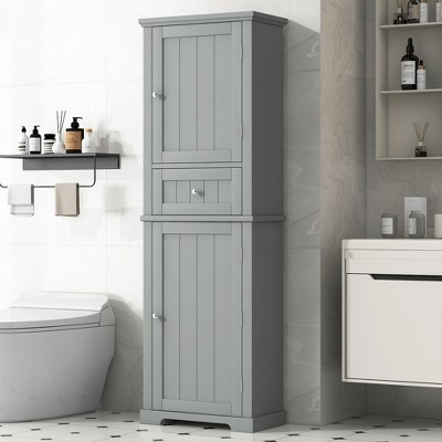 Tall Bathroom Storage Cabinet, Freestanding Storage Organizer with Drawer and Adjustable Shelf, Bathroom Tower Cabinet - ModernLuxe