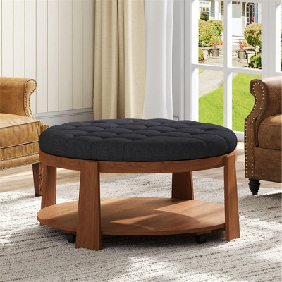 NicBex Round 2-Tier Lift-Top CoffeeTable with Storage & 3 Ottoman, Mid Century Center Tables for Living Room Small Space