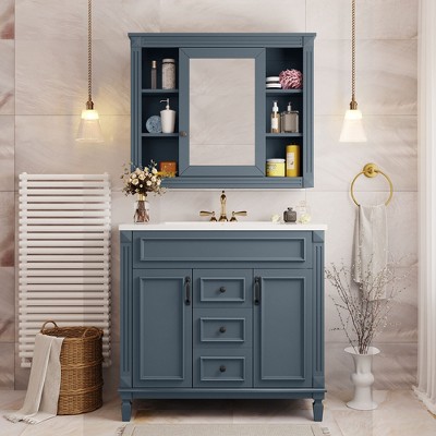 Whisen 36" Bathroom Storage Cabinet Bathroom Vanity with Top Sink,2 Doors and 2 Drawers