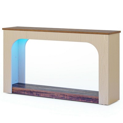 Resenkos Entryway Table, Console Sofa Table,55" Console Table, Wood Farmhouse 2-Tier Sofa Table with LED Lights Brown