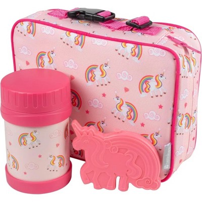 Bentology Kids Lunch Bag Set - w Reusable Hard Ice Pack & Insulated Food Jar for Drinks or Soups - Hot or Cold Food for Hours - Perfect Lunchbox Kit