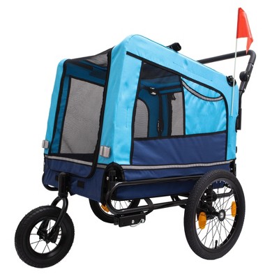 2-in-1 Bike Trailer & Push Cart for Pets - Detachable Bike Hitch & Push Handle Included - Holds Pets Up to 88 lbs, Blue