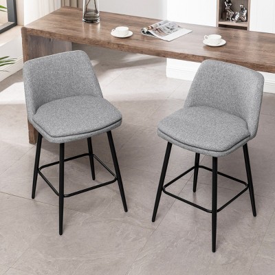 25.6"Counter Height Swivel Bar Stools Set of 2, 360° Swivel Upholstered Barstools With Back and Metal Legs,Counter Stools-Cuddlewood