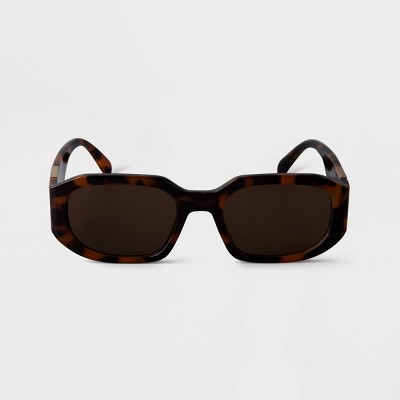 Women's Tortoise Shell Print Angular Rectangle Sunglasses - A New Day™ Brown: UV Protection, Recycled Plastic Frame