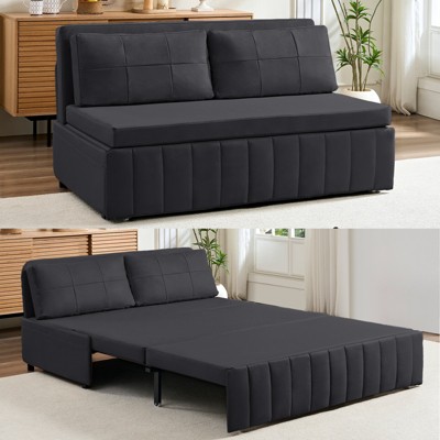 Mjkone W62''Pull Out Sofa Bed, 3-in-1 Modern Pull Out Leathaire Fabric Sleeper Sofa Couch,Chaise Lounge