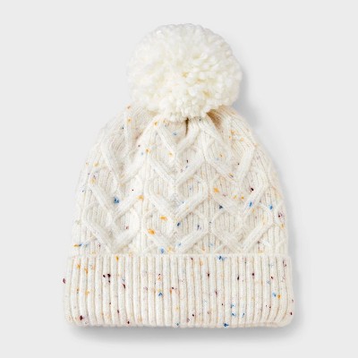 Baby Girls' Heart Cable Knit Beanie With Pom - Cat & Jack™ Cream
