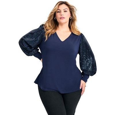 Avenue Glam Sequin Sleeve Top