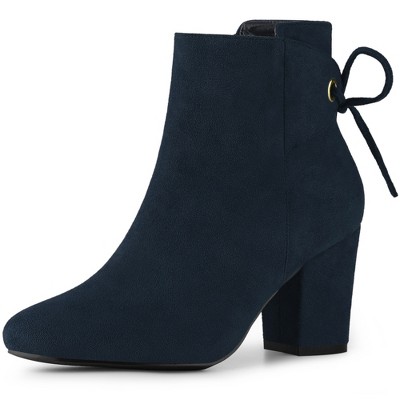 Perphy Women's Round Toe Lace Up Side Zipper Chunky High Heels Ankle Boots