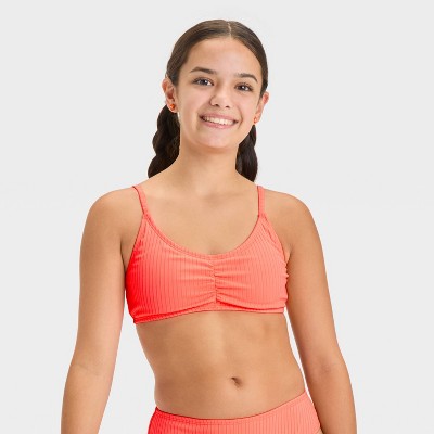 Girls' Solid Bikini Swim Top - art class™ Coral Orange
