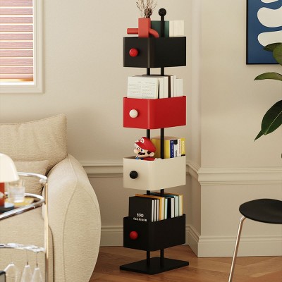 Kumasinova 52.3"H On-Trend 4-Box Bookshelf,Vertical Corner Toy Storage Organizer for Kids,Bedside Book Shelves with Metal Frame