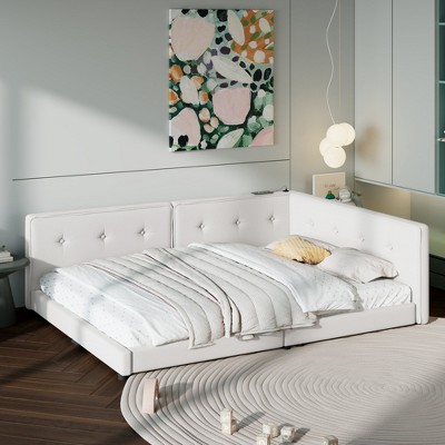 Queen/Full Size Platform Bed Frame, Upholstered Floor Bed Daybed with USB Ports -ModernLuxe