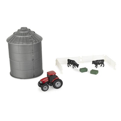 ERTL 1/64 Case IH Grain Bin Set with Tractor, Cattle, Hay Bales & Fence Everyday Play 44458