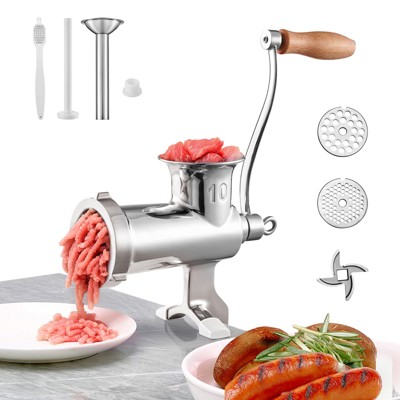 VEVOR Manual Meat Grinder, 304 Stainless Steel Hand Meat Grinder with Steel Table Clamp, Meat Mincer Sausage Maker, Silver