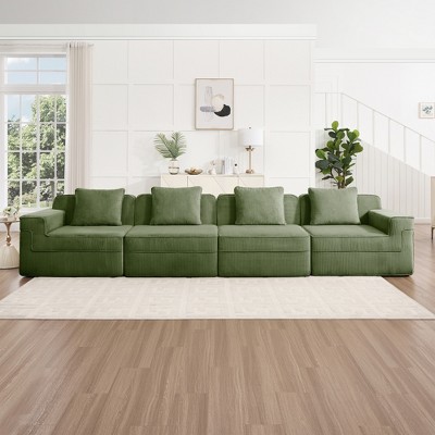 VASIP Modular Boneless Cloud Sofa 4-Seater with Deep Seat Sectional Couch and  Pillows,Corduroy Fabric for Large Living Room,Camel