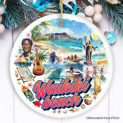 Waikiki Beach Hawaiian Paradise Ornament, Pacific Island Cultural Christmas Gift and Souvenir| OrnamentallyYou