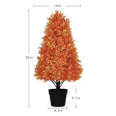 poetree 2.5 ft Autumn Artificial Fall Boxwood Topiary Tree Set of 2 in Pot,Fake Tree for Home Decor