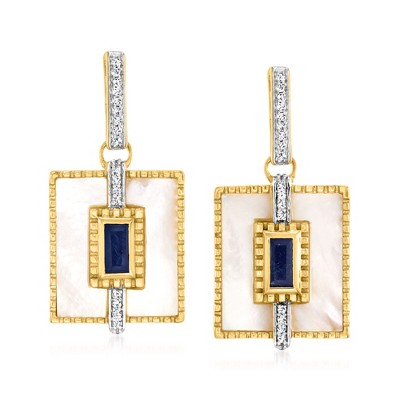 Ross-Simons Mother-Of-Pearl and 1.30 ct. t.w. Sapphire Drop Earrings With .20 ct. t.w. White Topaz in 18kt Gold Over Sterling