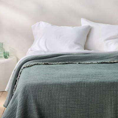 Reversible Textured Cotton Chambray Coverlet - Casaluna™