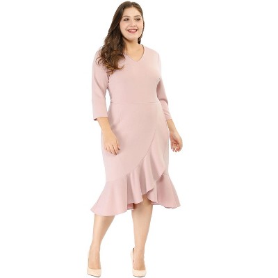 Agnes Orinda Women's Plus Size Cocktail V-neck Wrap Ruffled Midi Bodycon Dresses