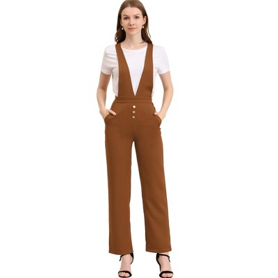 Allegra K Women's Overalls Wide Leg Pants Slant Pocket Long Suspenders Jumpsuit