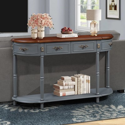 CAVINAS 52" Arc-Shaped Console Table with 2 Drawers,Retro Half-Moon Table with Open Shelf,Entryway Table for Hallway,Living Room