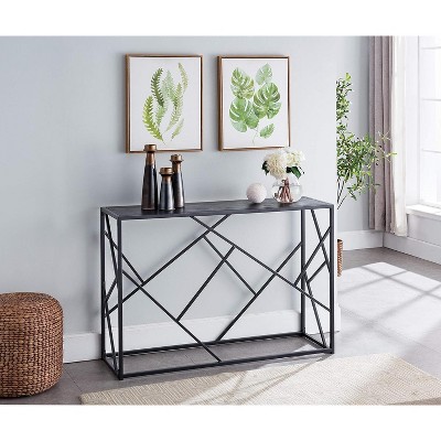 Kings Brand Furniture – Macon Modern Console Sofa Table, Black Metal Frame & Gray Wood - Perfect for Entryways and Living Rooms