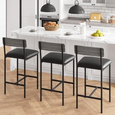 Bar Stools Set of 2, Kitchen Bar Stools with Footrest, 25.5 Inches Upholstered Bar Chairs with Back, 2 Counter Height Barstools