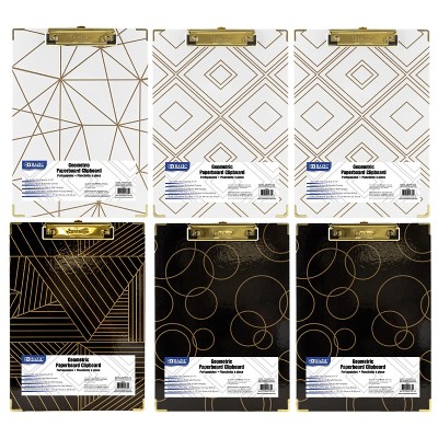 BAZIC Products® Paperboard Clipboard with Gold Low Profile Clip, Assorted Geometric Designs (No Design Choice), 12.9" x 9", Pack of 6