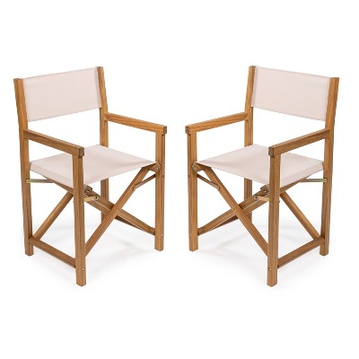 Cukor Classic Vintage Outdoor Acacia Wood Folding Director Chair with Canvas Seat- JONATHAN Y