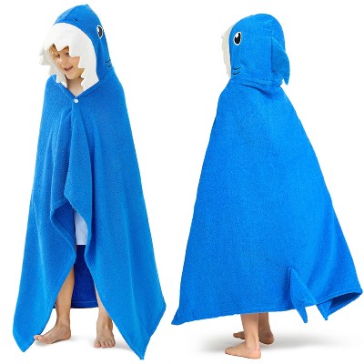 Joyfy Kids Shark Hooded Bath Towel - 30" x 50" Soft 100% Cotton Beach & Swim Towel for Boys Girls Ages 3-10, Absorbent Swim Towel Bath Wrap