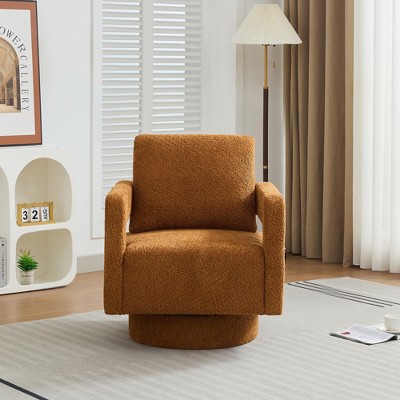 ACEPANO 29.13 Inch 360 Degree Square Wood Swivel Accent Chair With Removable Back Cushion-Caramel