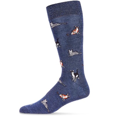 Memoi Men's Hip Cool Cats Bamboo Blend Novelty Crew Socks