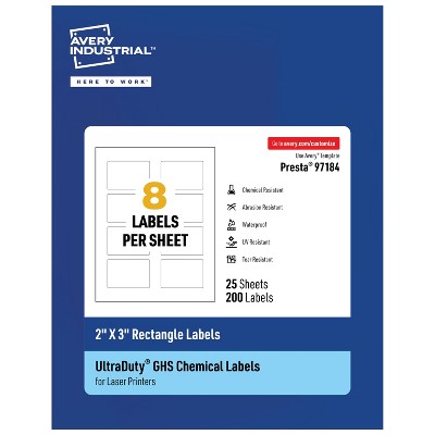 Avery UltraDuty GHS Labels, Waterproof, 2 X 3 Inch Rectangle Printable Labels, for Use with Laser Printers