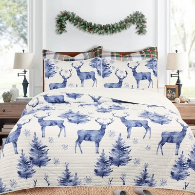 Marcielo 3 Pcs Deer Holiday Quilt Bedspread Set