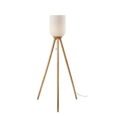 Adesso Kinsley Floor Lamp Natural: Tripod Base, Frosted Ribbed Glass Shade, ETL Listed, 100W