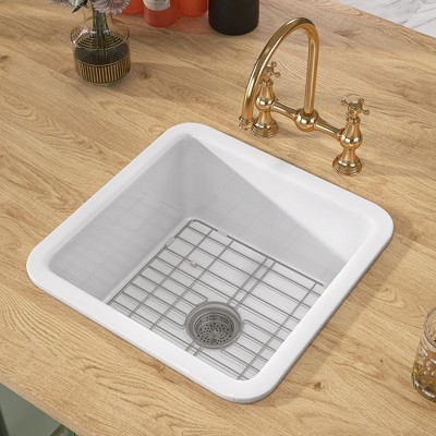 18 in. Undermount Bar Sink Drop-in White Small Kitchen Sink Single Bowl Fireclay Wet Prep Sink Deep Modern Style